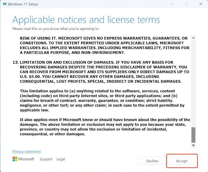 click on accept for installation
