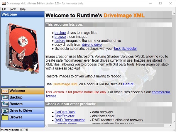 DriveImage free Windows 10 cloning software.
