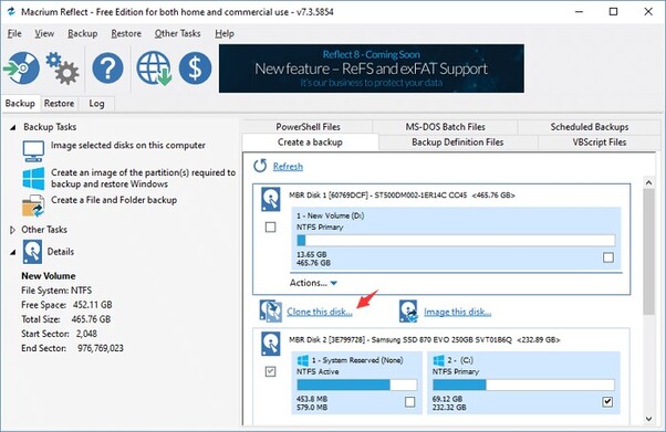 Macrium Reflect Free for OS migration